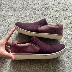 Born Skit Sneaker Women’s 9 Burgundy Wool Leather Slip On Loafer Classic Shoe